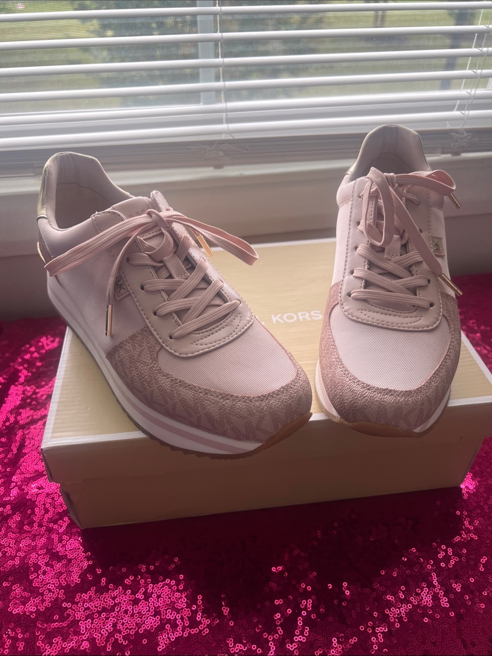 Michael Kors Monique Trainer Blush Pink Lace-Up Sneakers